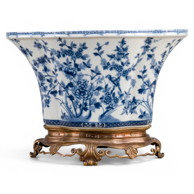 Porcelain Basin With Bronze Blue and White Fleur