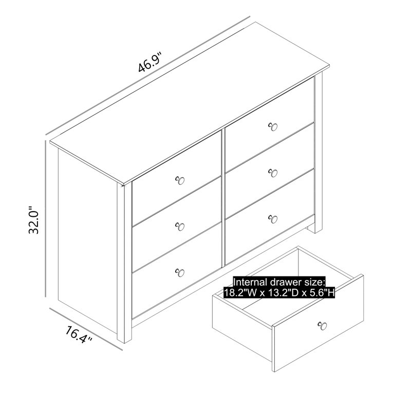 Tevrat 6 Drawer Double Dresser - Modern Bedroom Storage