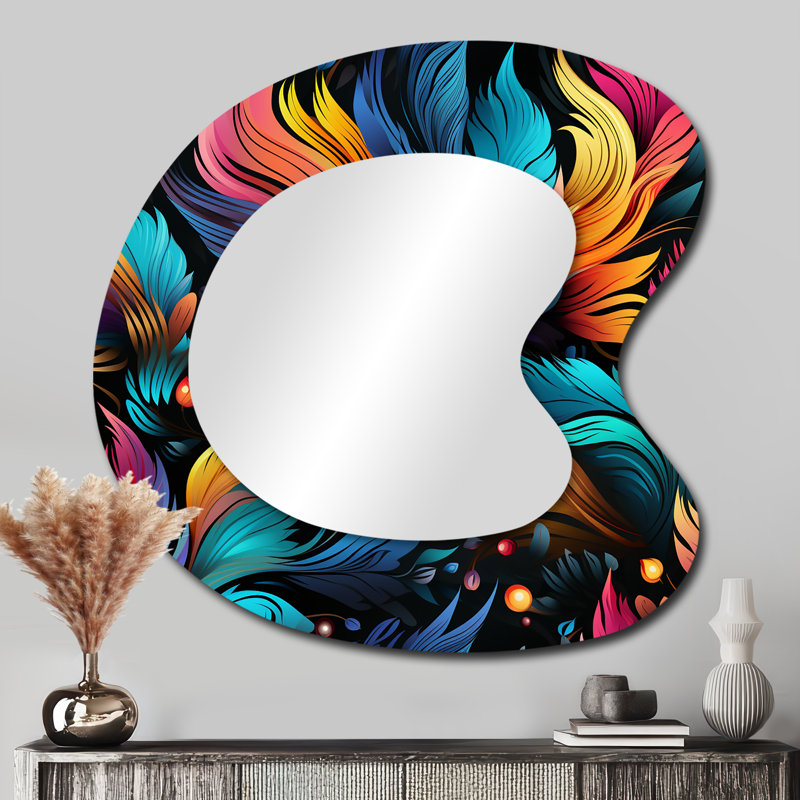 Motif éclectique Nomad Boho - grand miroir asymétrique à motif cachemire, décoration murale unique en forme de miroir, art imprimé en métal