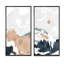 Ensemble de 2 impressions graphiques - Montagne pleine lune dans un paysage abstrait rétro II-489627137-489627138