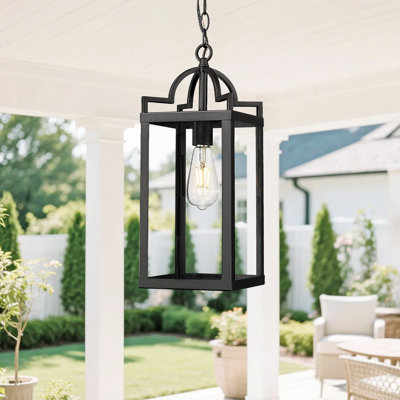 Luminaire suspendu d'extérieur pour l'extérieur, lanterne d'extérieur de style campagne noire pour porche, patio, entrée de plafond (H 17,3 po)