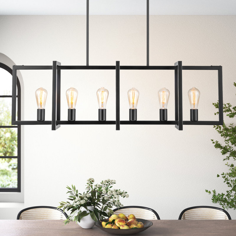 Gabut Metal Kitchen Island Chandelier, 14" H x 43" W x 11.4" D, Matte Black, 6