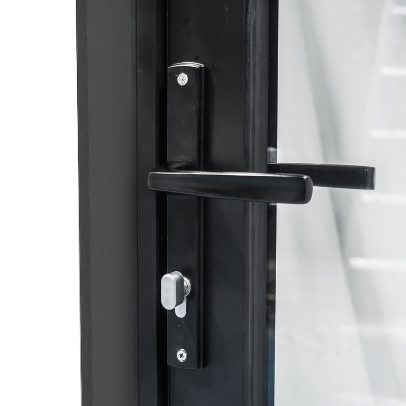 Black Aluminum 96" Folding Patio Door with Glass Panels