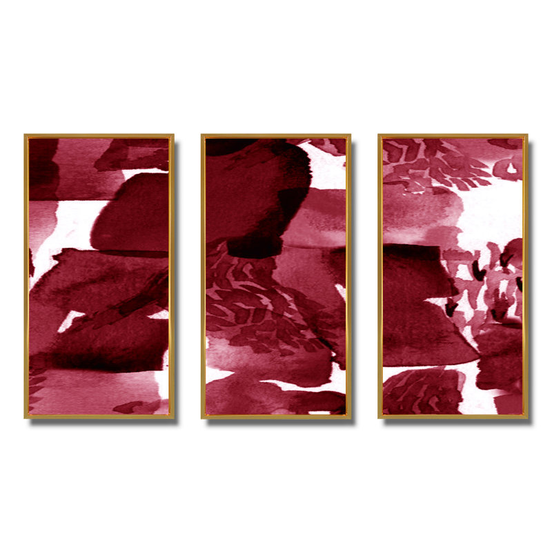Abstrait bourgogne abstrait sur fond blanc - ensemble d'art moderne sur toile encadrée moderne de 3