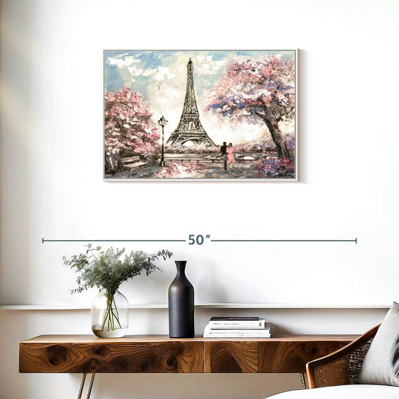 Les amoureux du printemps à Paris, Cadre flottant blanc, 31 po x 21 po