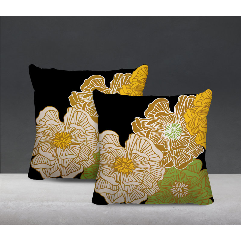 Floral Outdoor Reversible Throw Pillow, 15W" x 15H", Gold