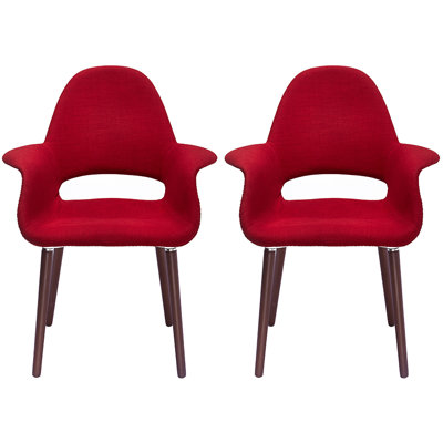 Robelmont Set of 2 Dining Chairs - Mid-Century Modern Upholstered Armchairs with Dark Wood Legs - Kitchen & Dining Room Accent Chairs