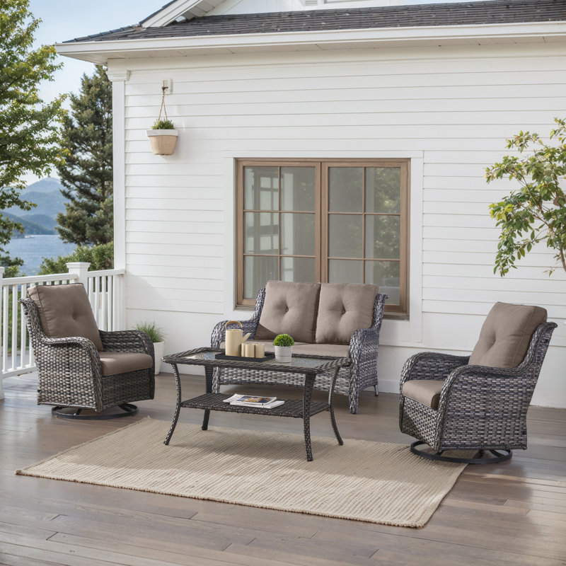 Carolina 4-Person Square Outdoor Conversation Set With Loveseat And Swivel Glide Chair, Gray, Gray