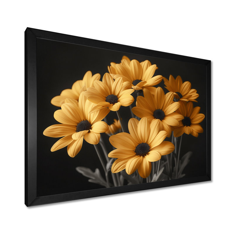  «Yellow Black Fragrant Fusion Mums - Mums, art mural, Cadre simple noir, bois massif, H 12 po x l 20 po