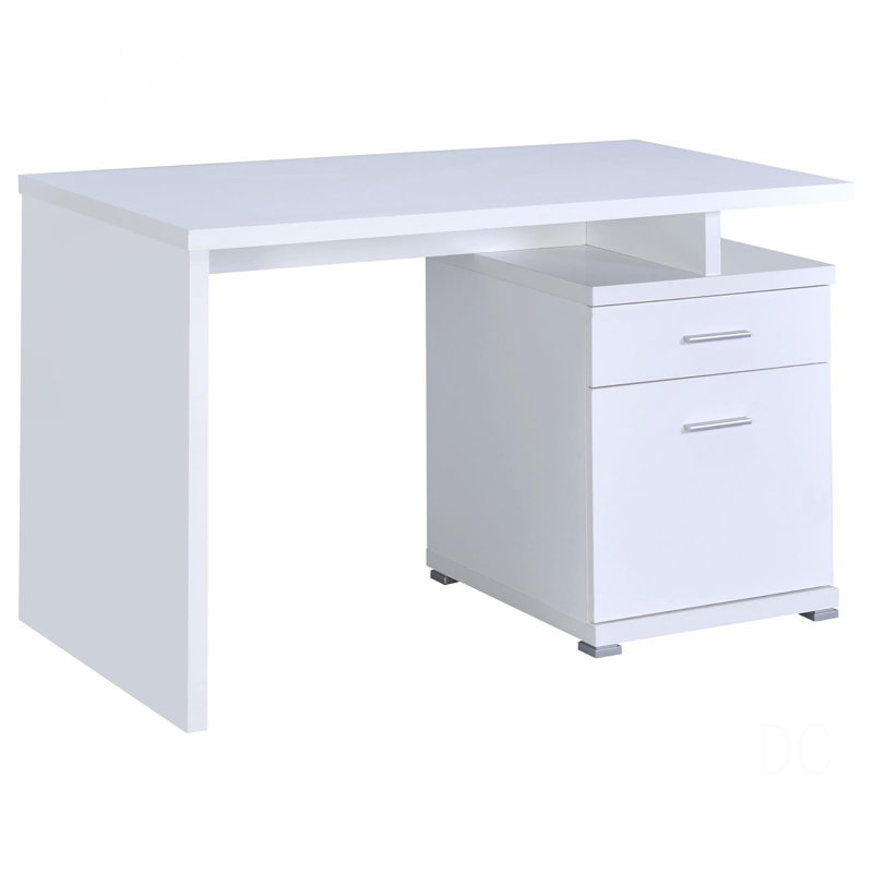 Bureau réversible blanc à 2 tiroirs, Blanc