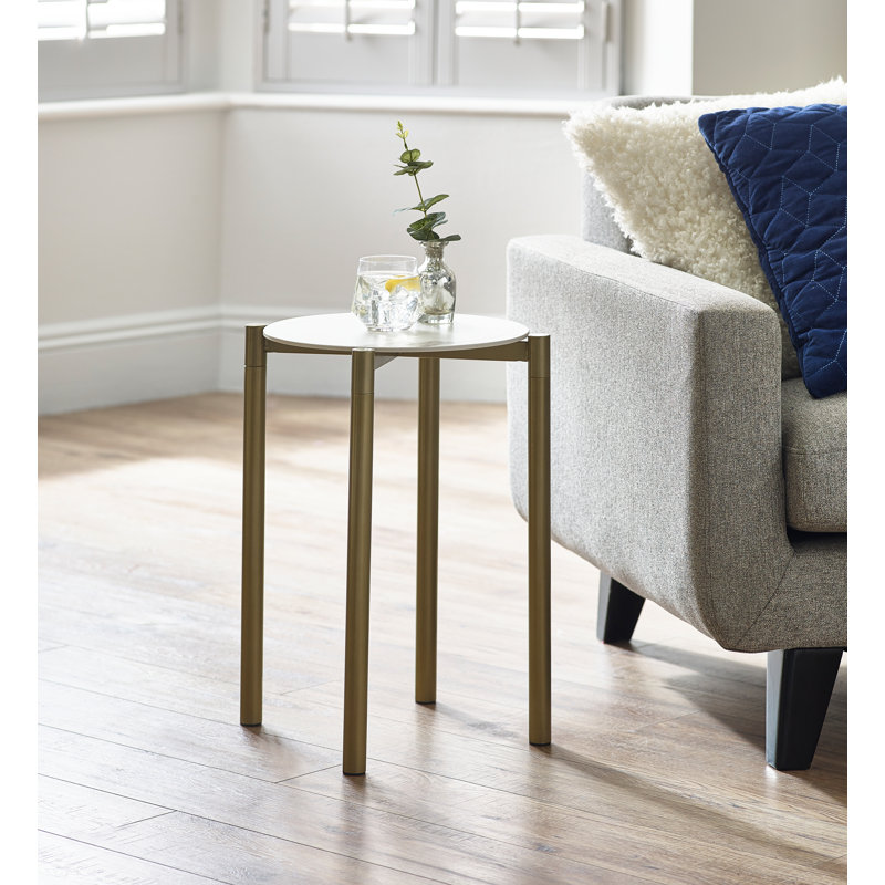 Tonya End Table, White, Gold