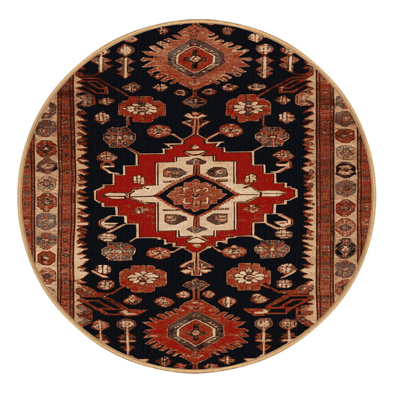 Tapis brun turc lavable à la machine, Rond 6 pi