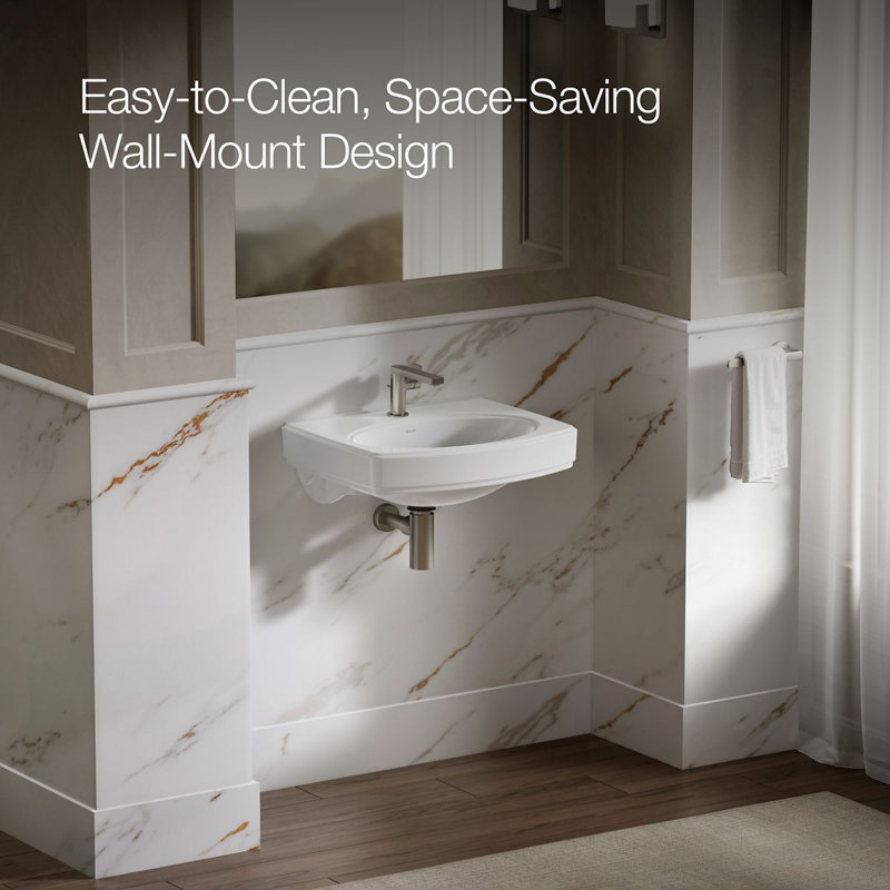 Pinoir® Vitreous China 22" Wall Mount Bathroom Sink with Overflow, White, Single 