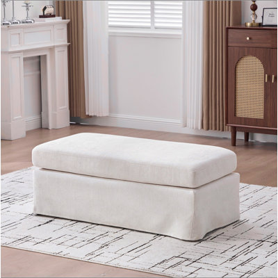 43.7" Wide Modern Upholstered Chenille Ottoman, Foot Stool Square Footrest with Black Metal Legs for Living Room Bedroom Entryway and Office