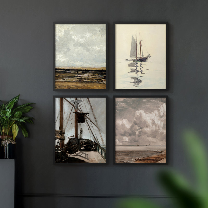 «Vintage Nautical XXXI», 4 pièces sur papier, Noir, H 14 po x l 44 po
