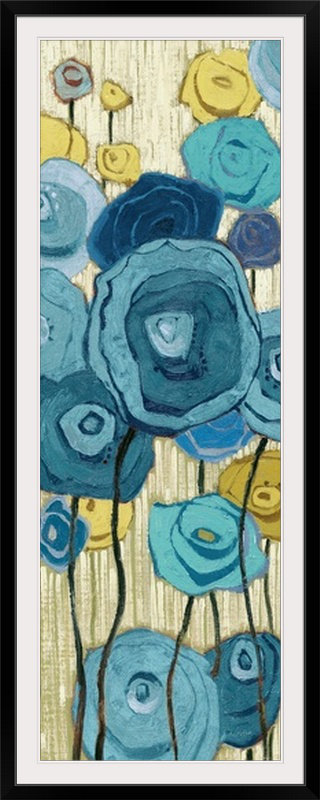 «Lemongrass in Blue Panel I» par Shirley Novak, reproduction d'art, H 44 po x l 20 po x P 1 po, Cadre noir