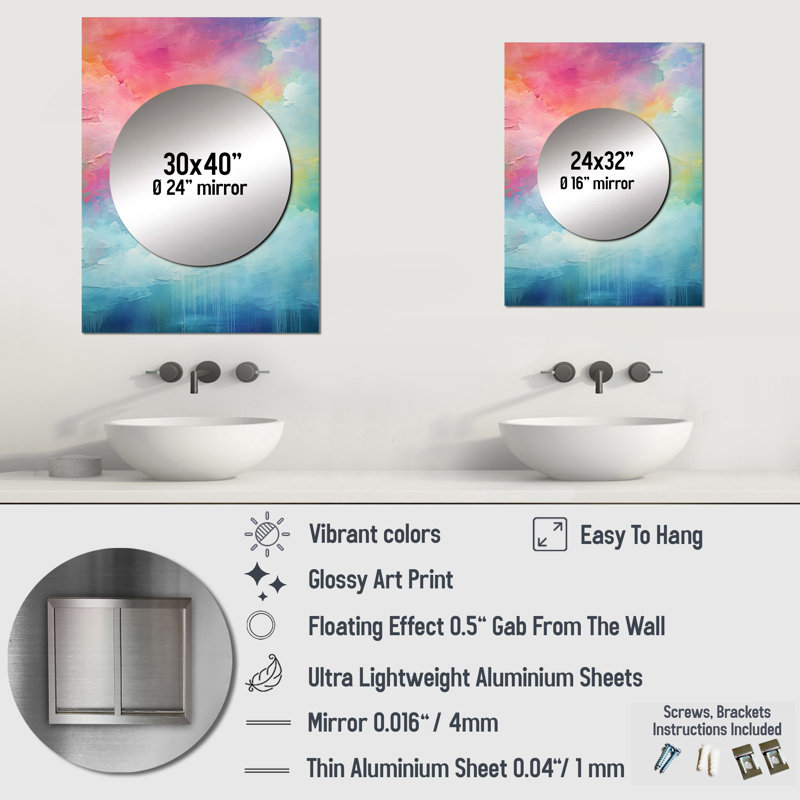 Jaylaun Watercolor Northern Lights III - Northern Lights Unique Wall Mirror, Traditional Mirror, Printed Metal Art, 32" x 24"