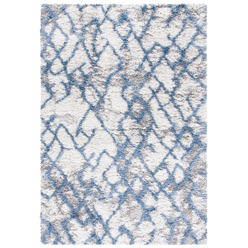 Castiglione Abstract Ivory/Blue Area Rug, Rectangle 9' x 12'