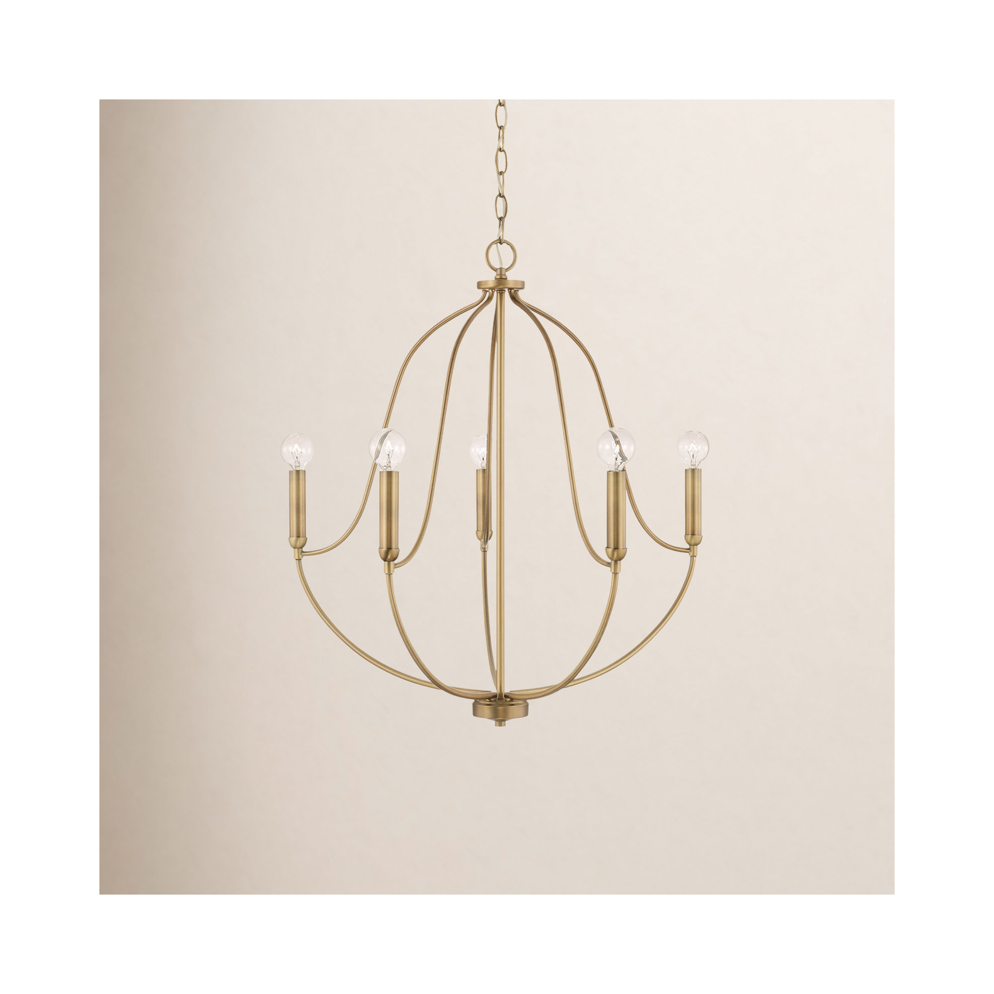 Kanda 5 - Light Metal Dimmable Chandelier, Aged Brass