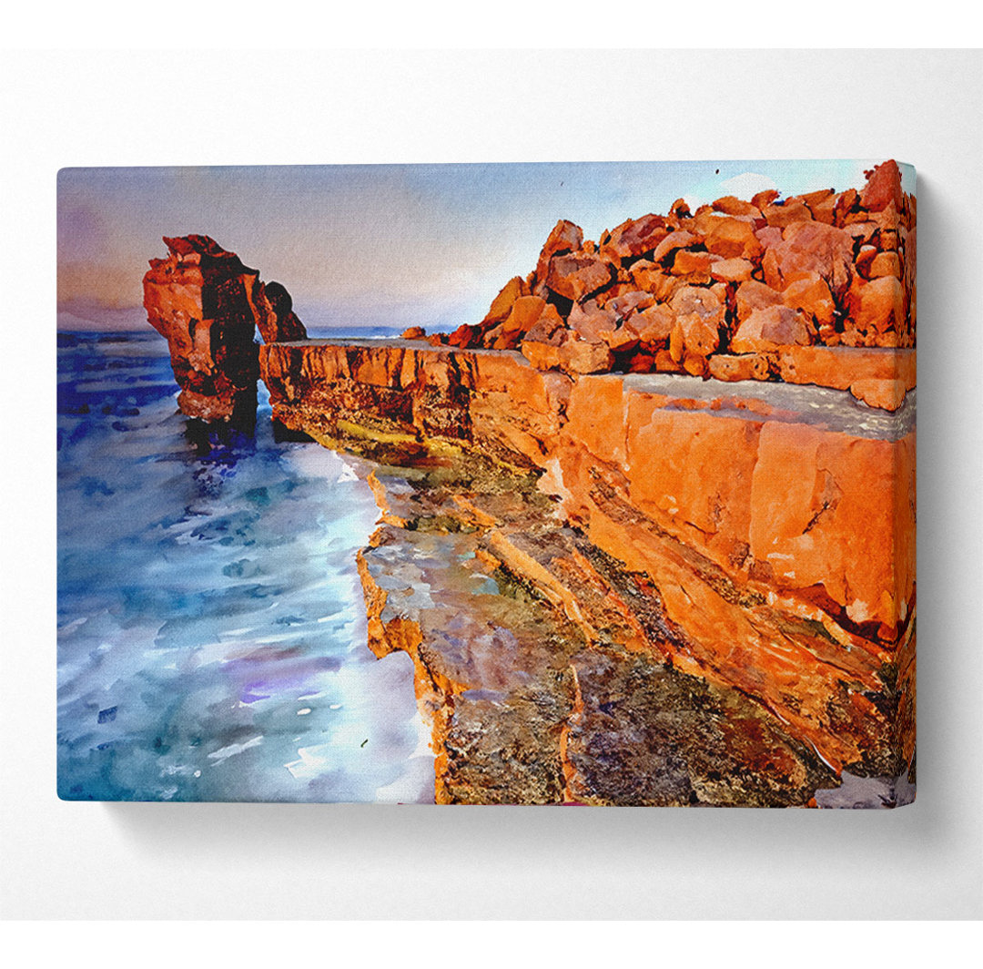 Rocky Beach Swell Leinwand Aquarell