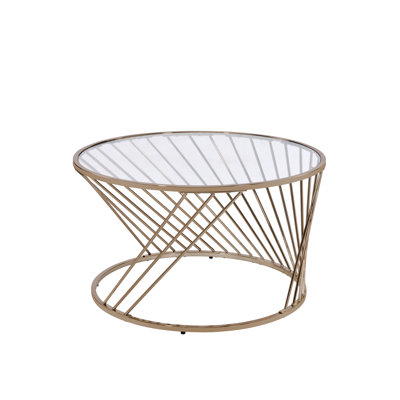 Table basse moderne avec base en verre transparent et métal champagne - Option d'ameublement polyvalente