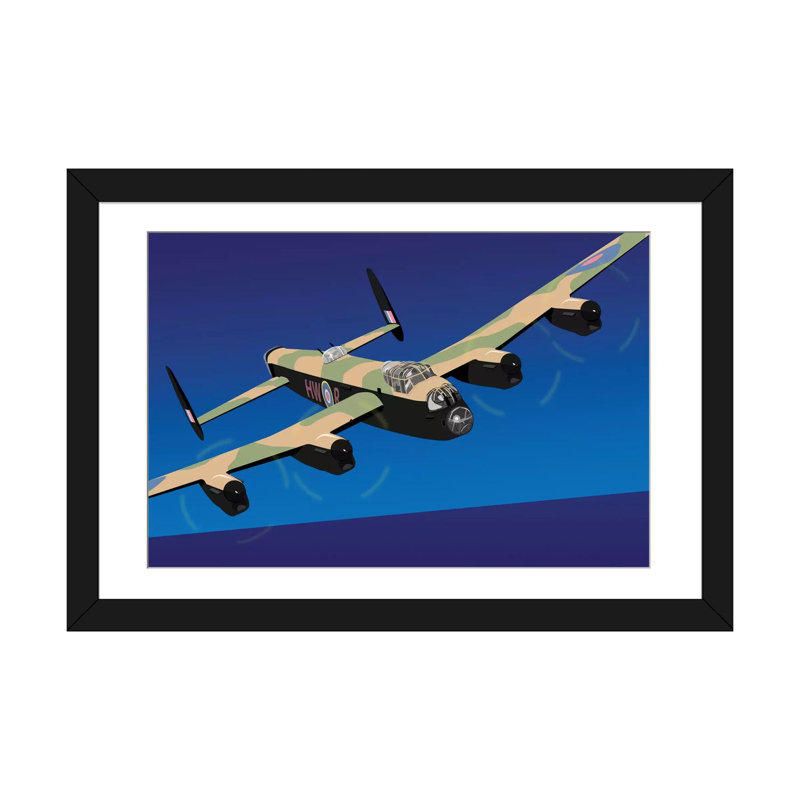 « avro lancaster lourd », impression sur toile tendue, H 24 po x l 32 po x P 1 po, Papier d'art encadré noir, Blanc