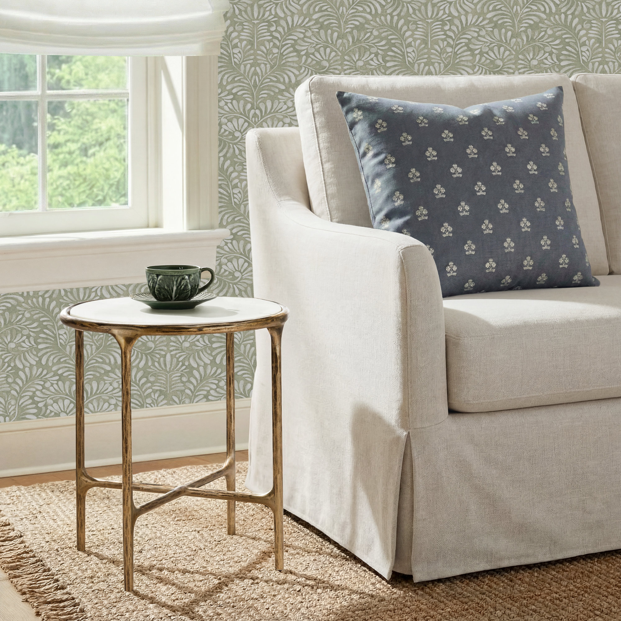 Evelynn End Table, Brass, White Marble