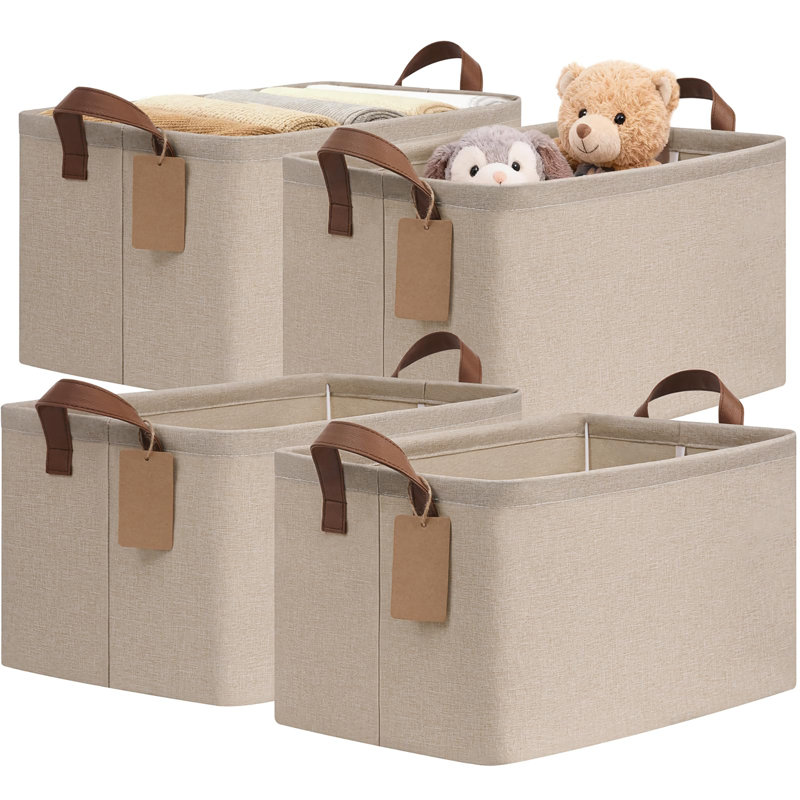 Set Of 4 Collapsible Large Fabric Storage Baskets With Handles, Decorative Closet Organizer Bins For Bedroom And Living Room, 16.8 In X 11 In X 9.8 In