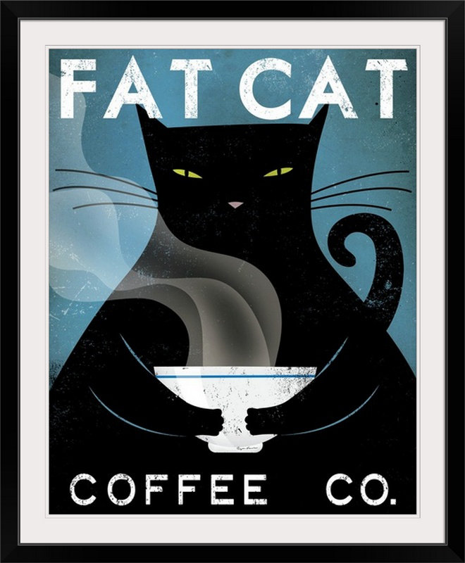 « cat coffee no city » par ryan fowler, affiche rétro, H 30 po x l 24 po x P 1,5 po, Toile