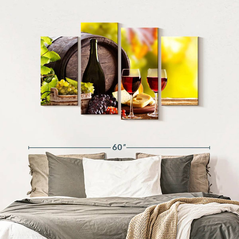 Ensemble de 4 pièces de vin rouge sur toile, H 52 po x l 32 po x P 1,25 po