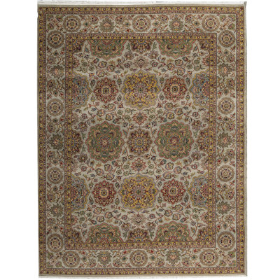 Tapis gris et gris noué à la main de haute qualité