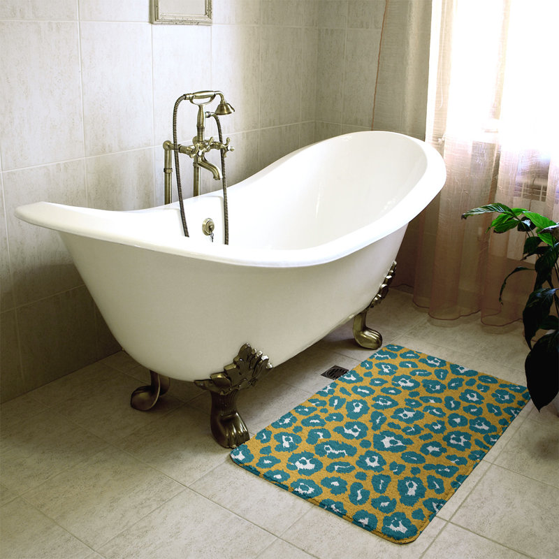 Tapis pour salle de bain Jacksonville, H 0,5 po x l 21 po x L 34 po, Doré / blanc / bleu sarcelle