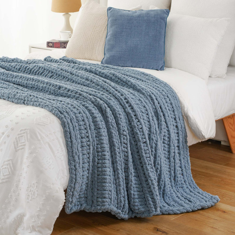 Large jeté en corde de 50 po x 60 po, Gris bleu