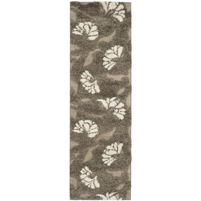 Tapis fumée / beige à motif floral Chanhassen, Tapis de couloir 2 pi 3 po x 7 pi