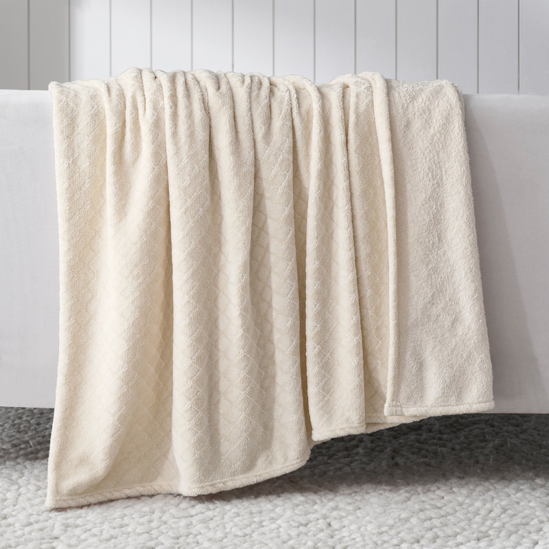 Literie en flanelle Atka Diamond, Crème, Lit simple