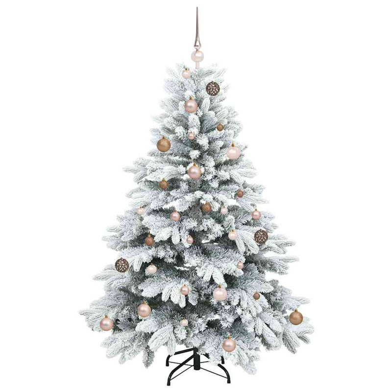 Artificial Christmas Tree with 150 LEDs Green PE and PVC, 4.92' H, White/Brown/Ivory