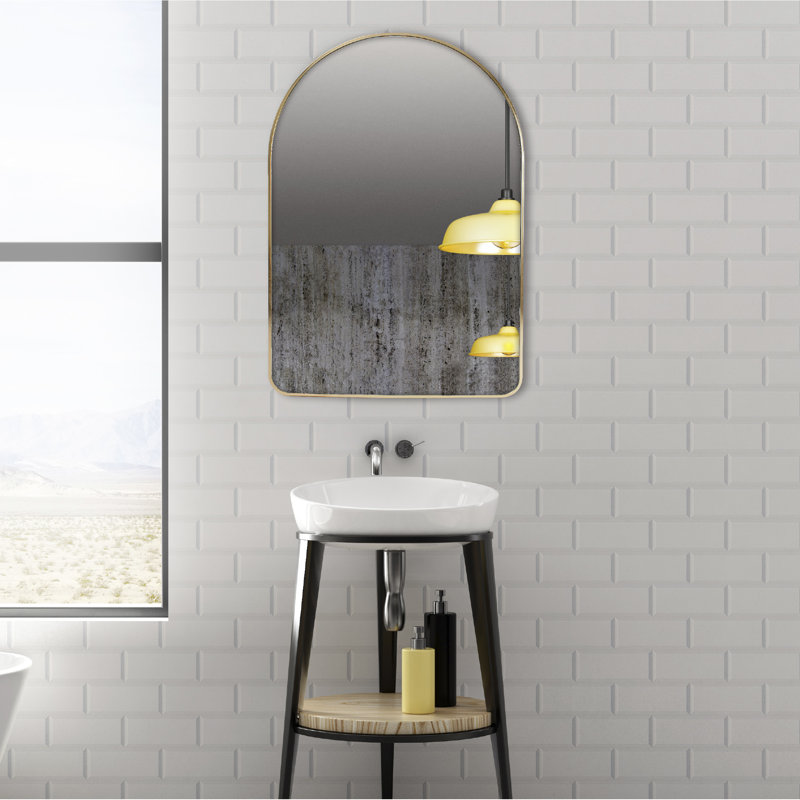 Arched Wall Mirror with Metal Frame, Gold