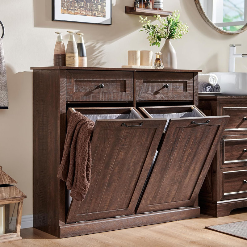 Farmhouse Laundry Basket Cabinet, Brown