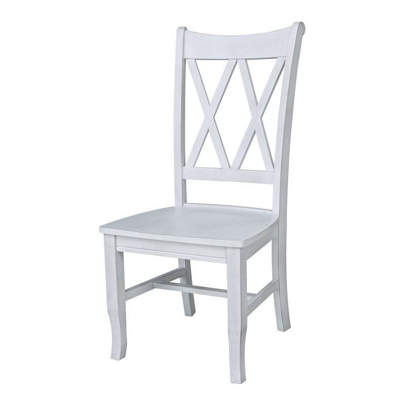 Elegant White Cross-Back Upholstered Side Chair in Solid Wood