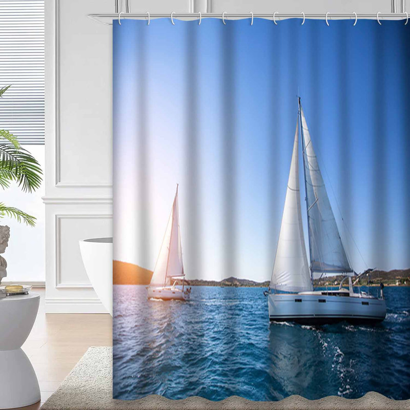 Luxury Sailing Yacht Sunset Waves Sea Shower Curtain with 12 Hooks, L 72 po x l 84 po
