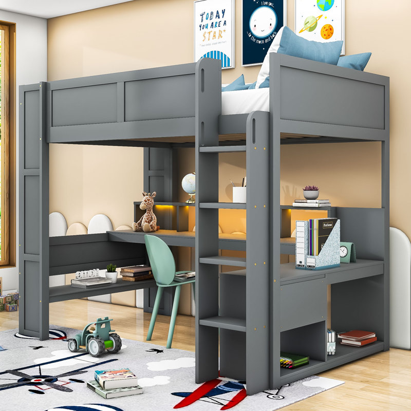 Lit mezzanine avec tiroirs Jermesha Kids, Double