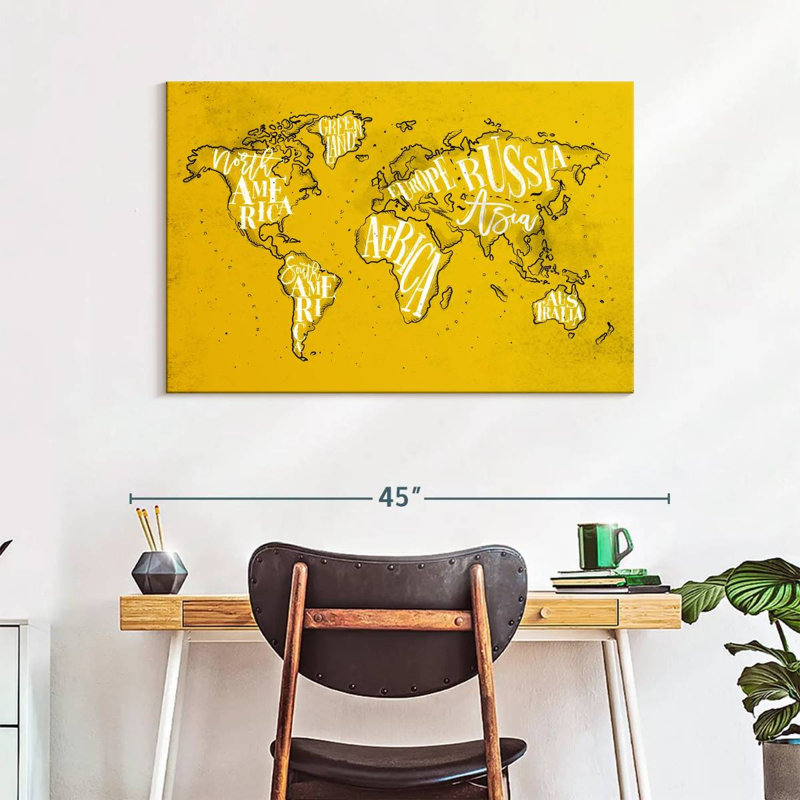 Carte du monde jaune Aliaz, H 26 po x l 39 po