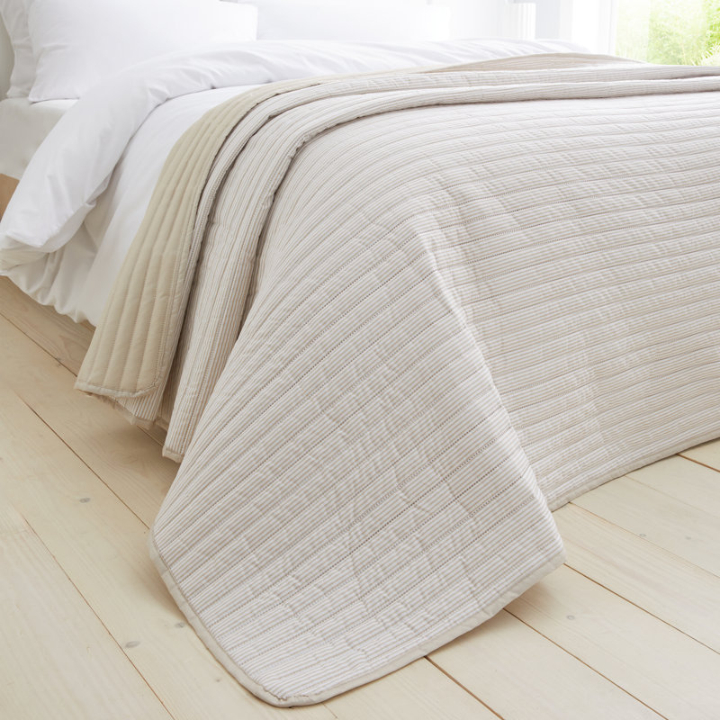 Stripe Quilted Reversible Bedspread, Beige