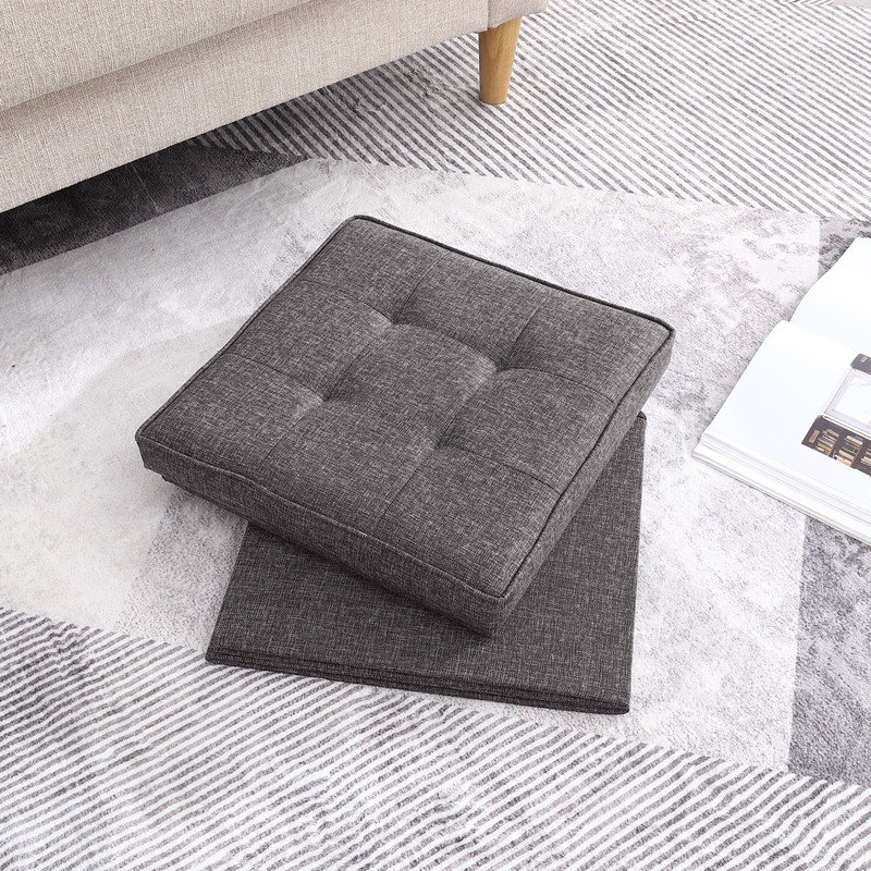 Hilsa Upholstered Ottoman, Charcoal Gray Linen Blend