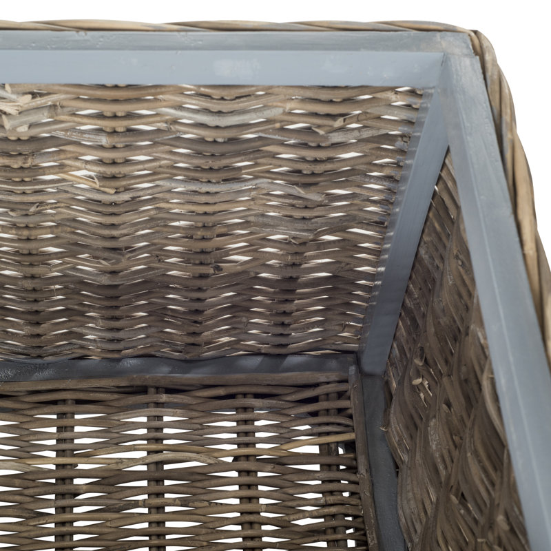 Modern Whyte Wicker Mahogany Solid Wood Trunk with Durable Handles, Lift-Top Storage for Living Room