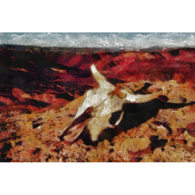 Painted Cow Skull 1 Piece Wrapped Canvas Wall Art, 61cm H x 91cm W