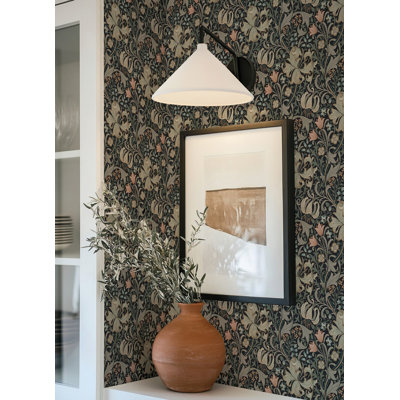 Golden Lily Charcoal and Coral Peel and Stick Wallpaper
