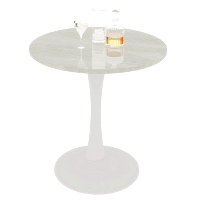 27.6-Inch White Coffee Table, Mid-Century Modern Style Dining Table, Suitable For 2-4 People, Featuring A Round White-Veined Marble Tabletop, For Various Settings.