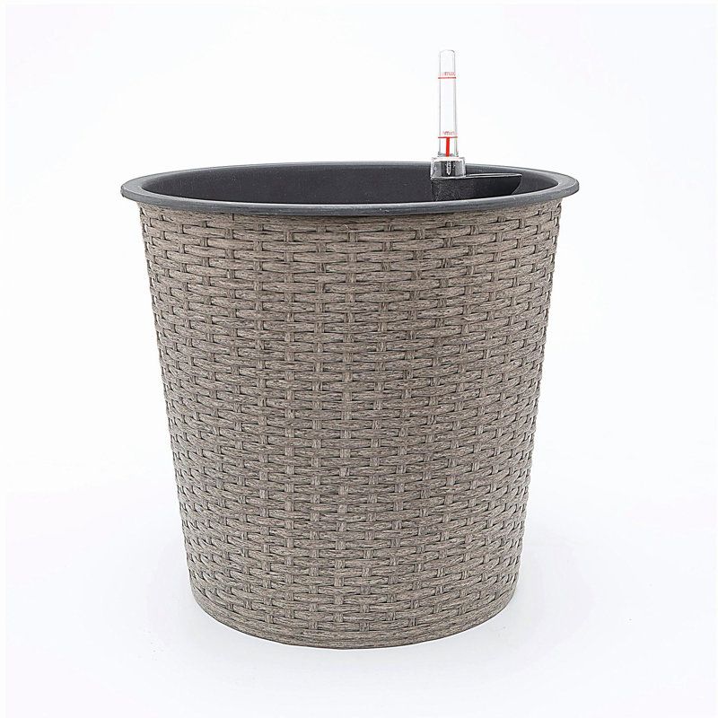 13 in.Gray Wicker Self-watering Planter, Gray, 12.2" H x 13.4" W x 13.4" D