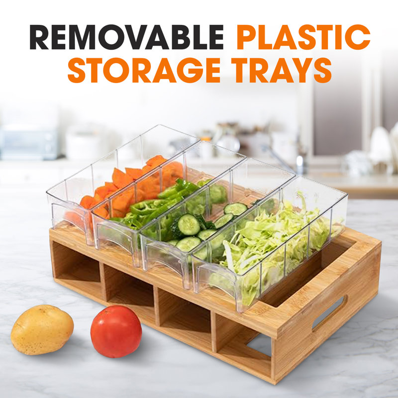 Bamboo Cutting Board with Clear Plastic Storage Trays